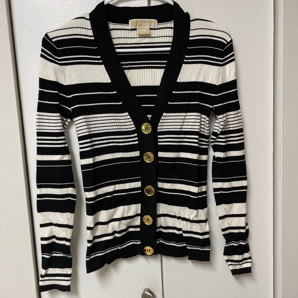 •MICHAEL KORS• striped button-down cardigan // striped sweater // shiny gold - Picture 1 of 7